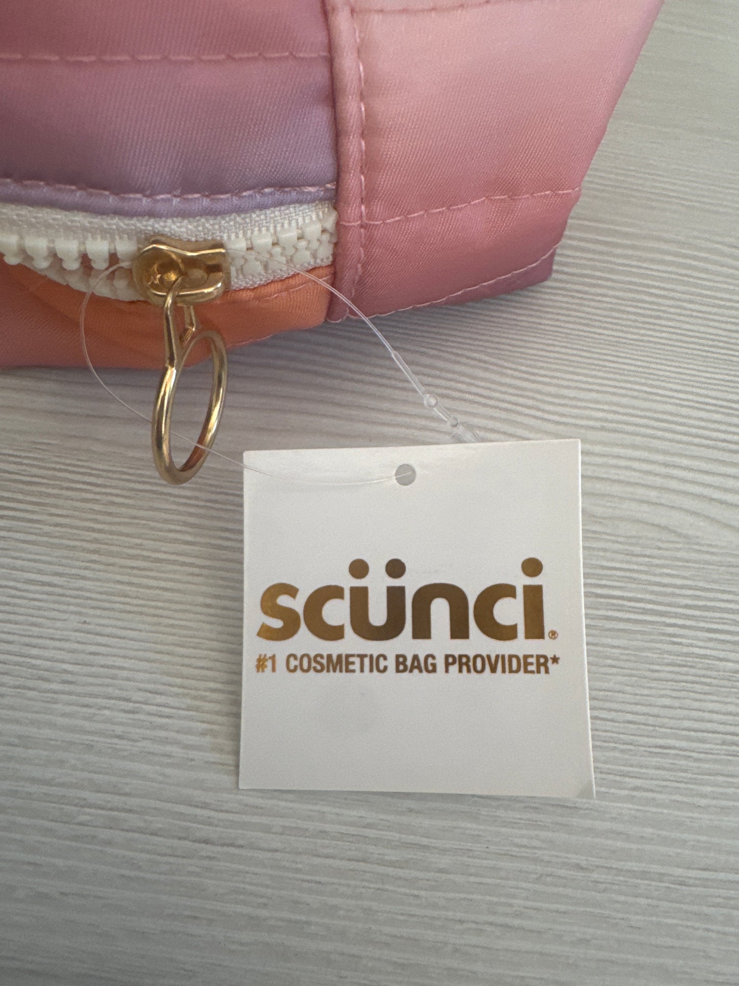 Scünci cosmetic bag with rainbow ombre design, approx 8" x 4"