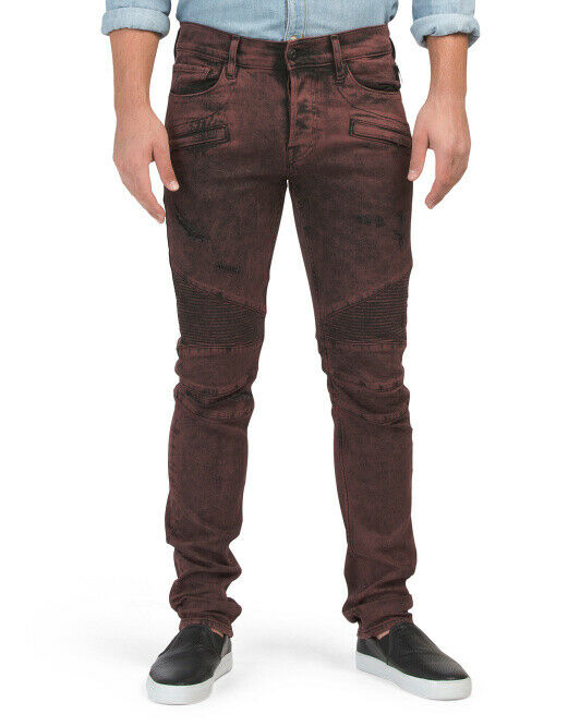 Hudson The Blinder Biker Distressed Faded Oxblood Jeans Men's 34 33 M406DRF