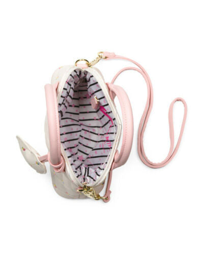 Dome Satchel Pink Ivory quilted embroidered Crossbody logo charm Luv Betsey