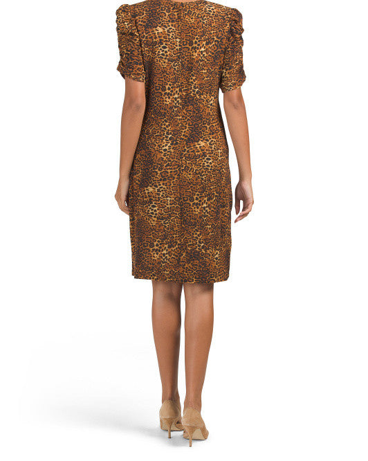 CATHERINE MALANDRINO Animal Print Jersey Dress XS