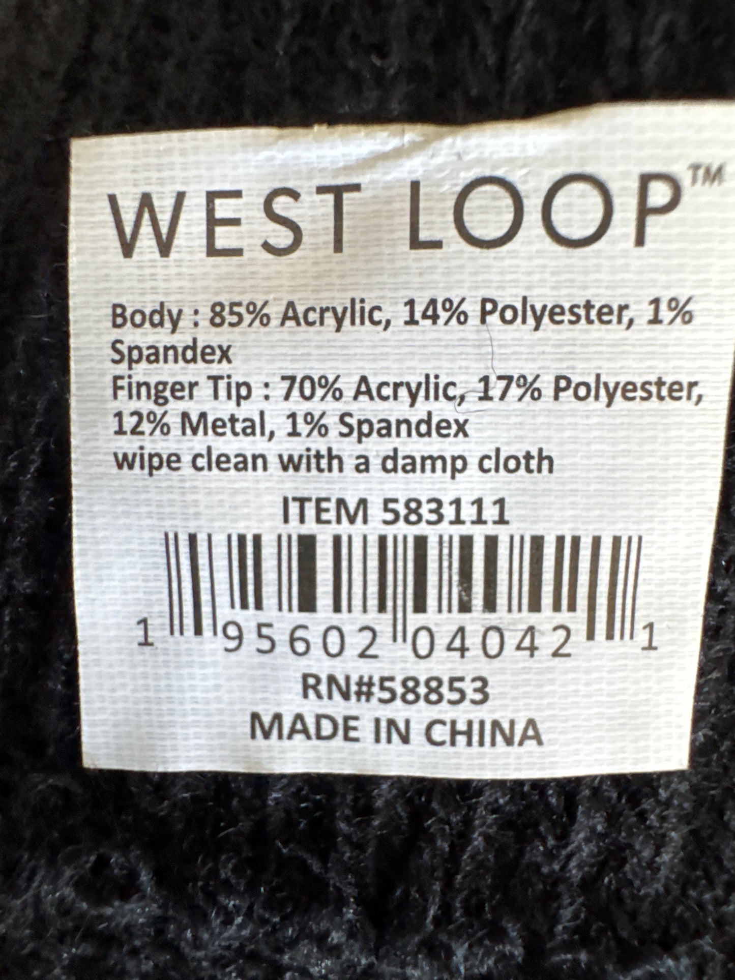 Two pairs of West Loop touchscreen gloves in gray and black, one-size knit style with touch-capable fingertips