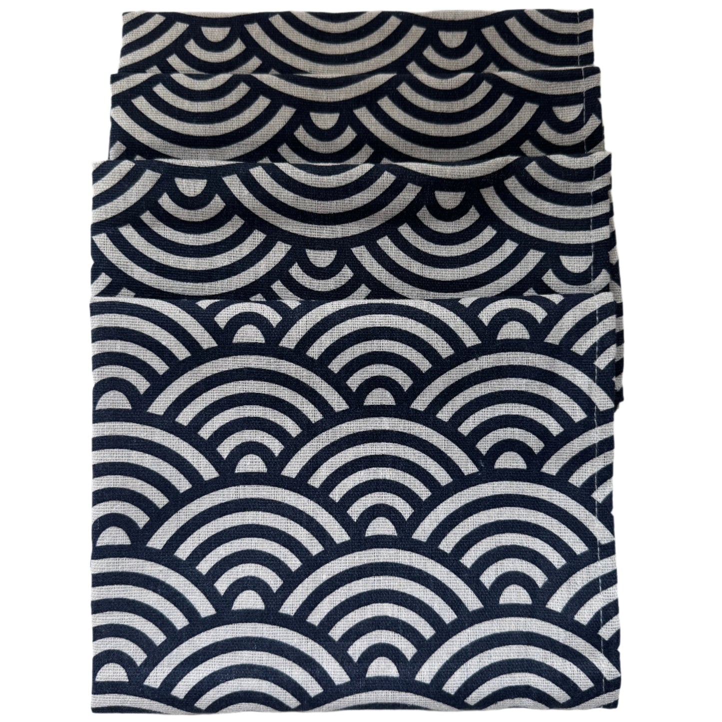 Monarch Linens Japanese style navy blue and white shell pattern cloth napkins, set of four 16 x 16 inch reusable fabric napkins for dining tables