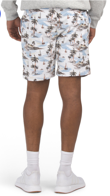 Printed pull-on men’s shorts with palm tree design, size L