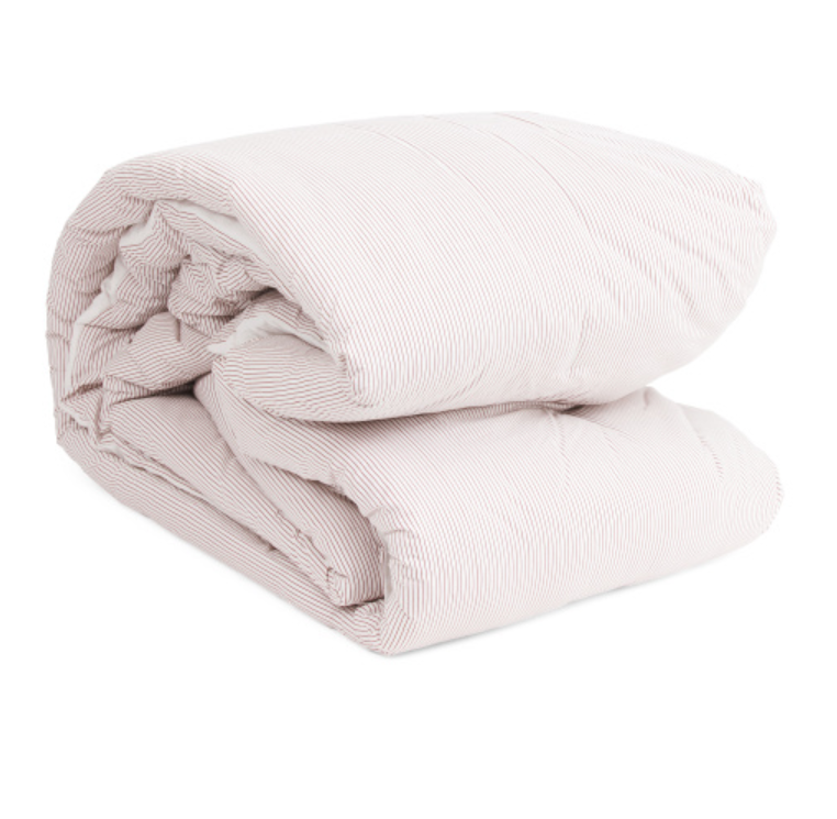 Striped Ruffle Cotton Comforter Set – Red, King