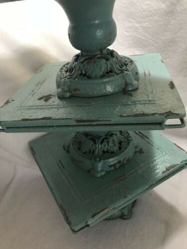 Square Metal Rustic Tray Stand Distressed Tiffany Pedestal Cake Stand Center pc