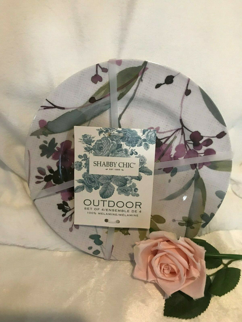 Floral Lilac Melamine 4 pcs Shabby Chic Spring 8.5" Plates Appetizer