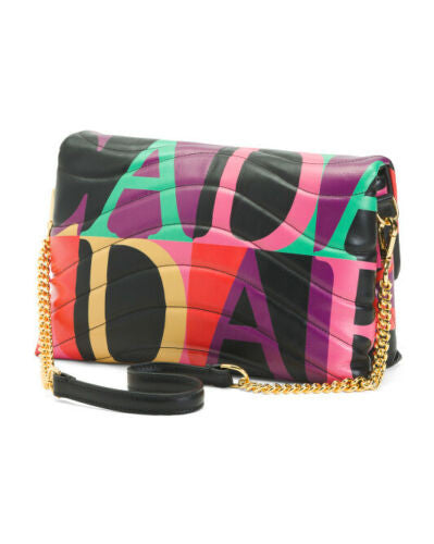 Luxury multi-color leather shoulder bag with heart accent and gold hardware – quilted design, made in Italy