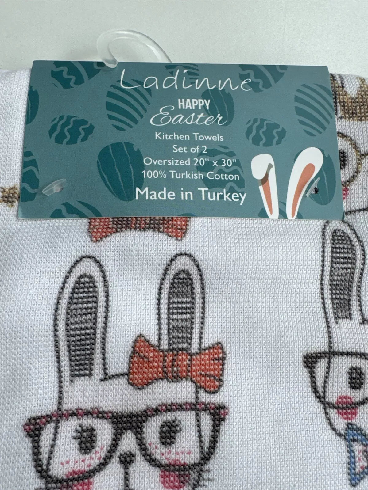 Set of 2 Happy Easter Kitchen Towels – Oversized 20” x 30” | 100% Turkish Cotton