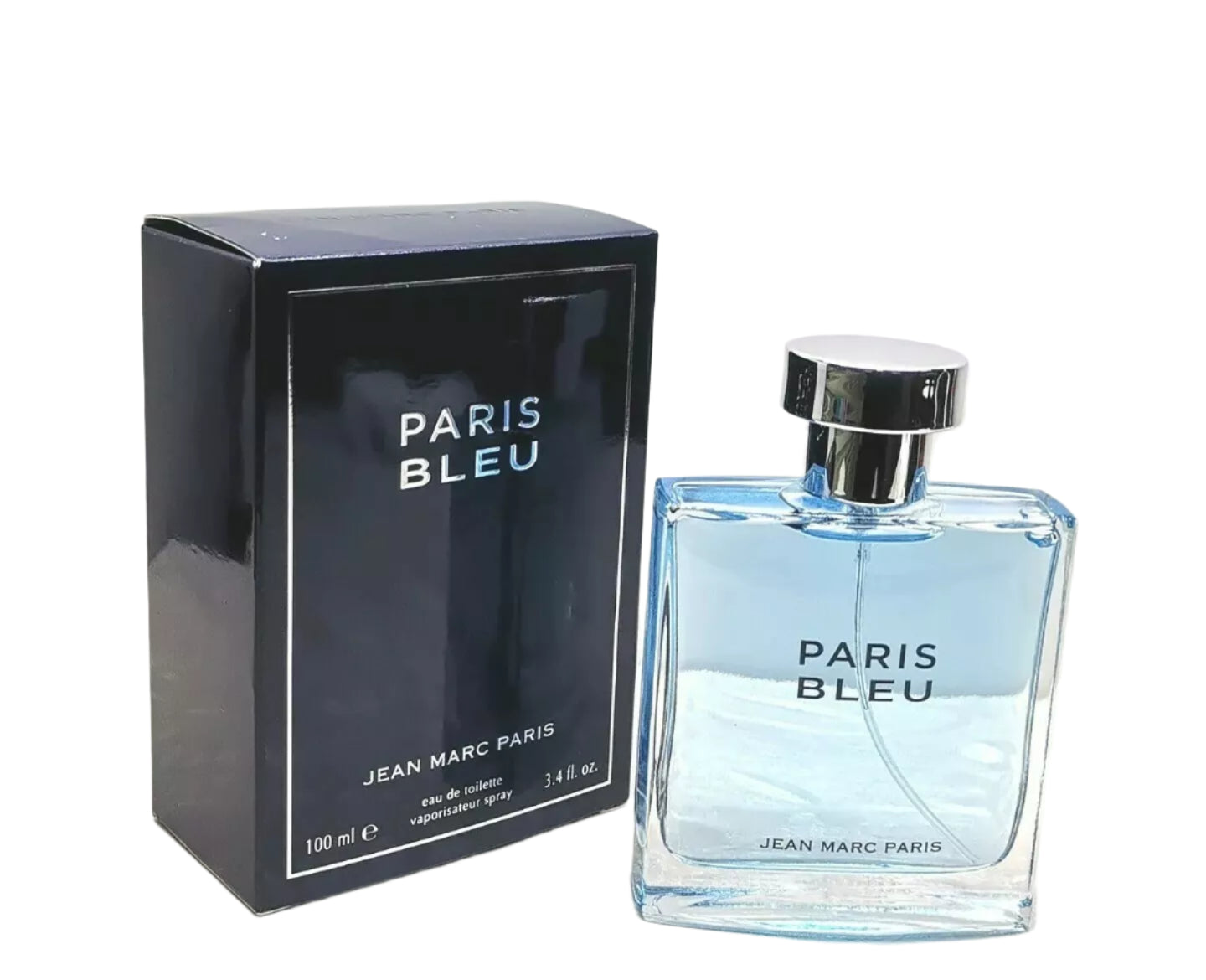 Jean Marc Paris Paris Bleu 3.4 oz Eau de Toilette Spray bottle and packaging – men's fragrance.