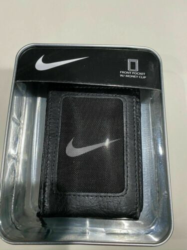Nike Pebble Leather Wallet Magnetic Closure brand logo accent