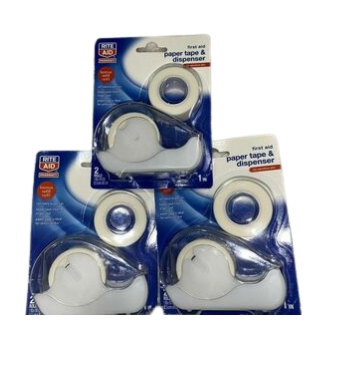 Rite Aid First Aid Paper Tape & Dispenser, Lot of 3 & One Paper Tape