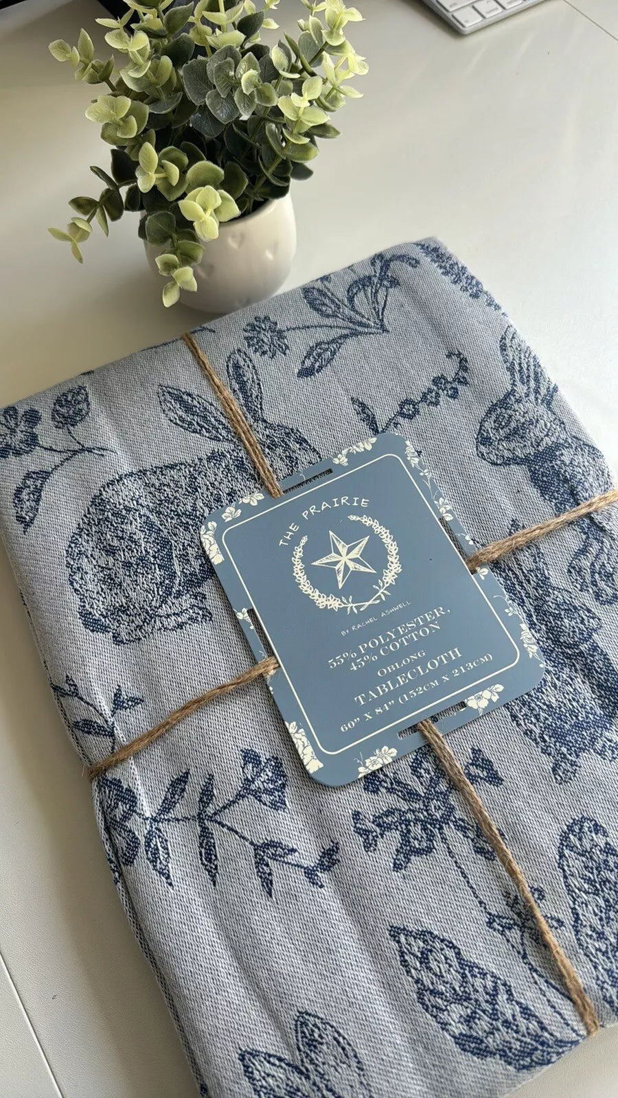 Tablecloth Rachel Ashwell Bunny Field Jacquard Oblong 60" x 84" | Blue, Cotton-Poly Blend