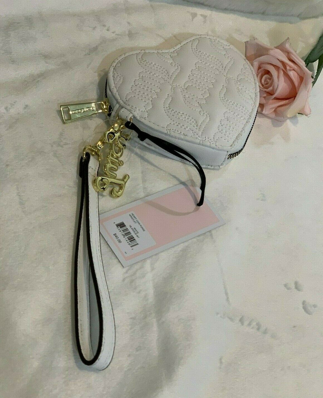 Leather Hear Lipstick Purse Wristlet White Wallet Juicy Couture