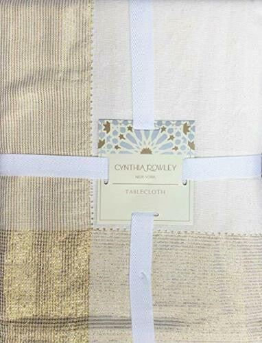 Elina Tablecloth Trim 60" x 90" White Gold Metallic Cynthia Rowley