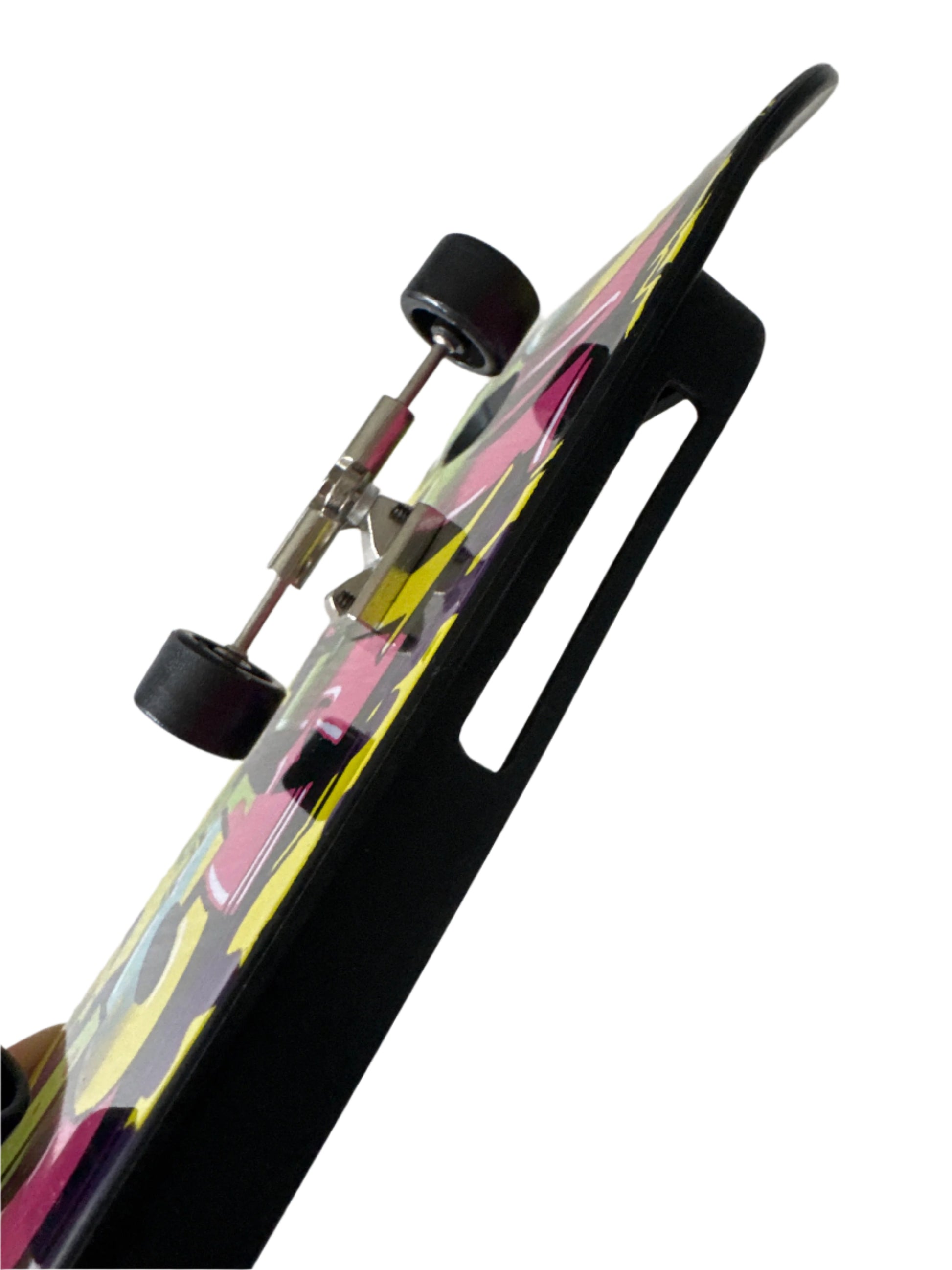 Colorful MOSCHINO printed iPhone 6 case displayed vertically, shaped like a skateboard, boxed
