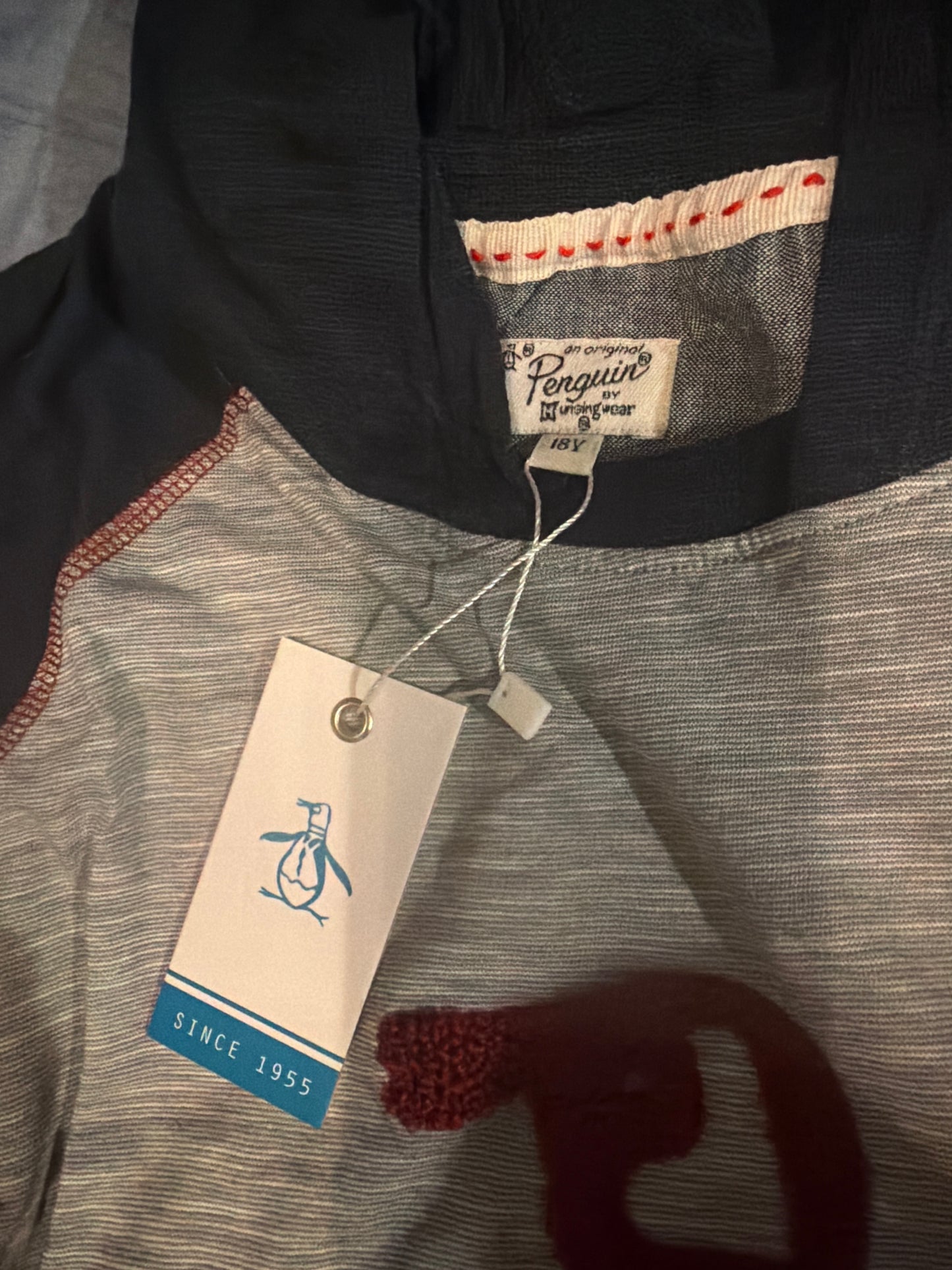 Original Penguin Boys 18Y Hooded Raglan Graphic Top Heather Gray Navy
