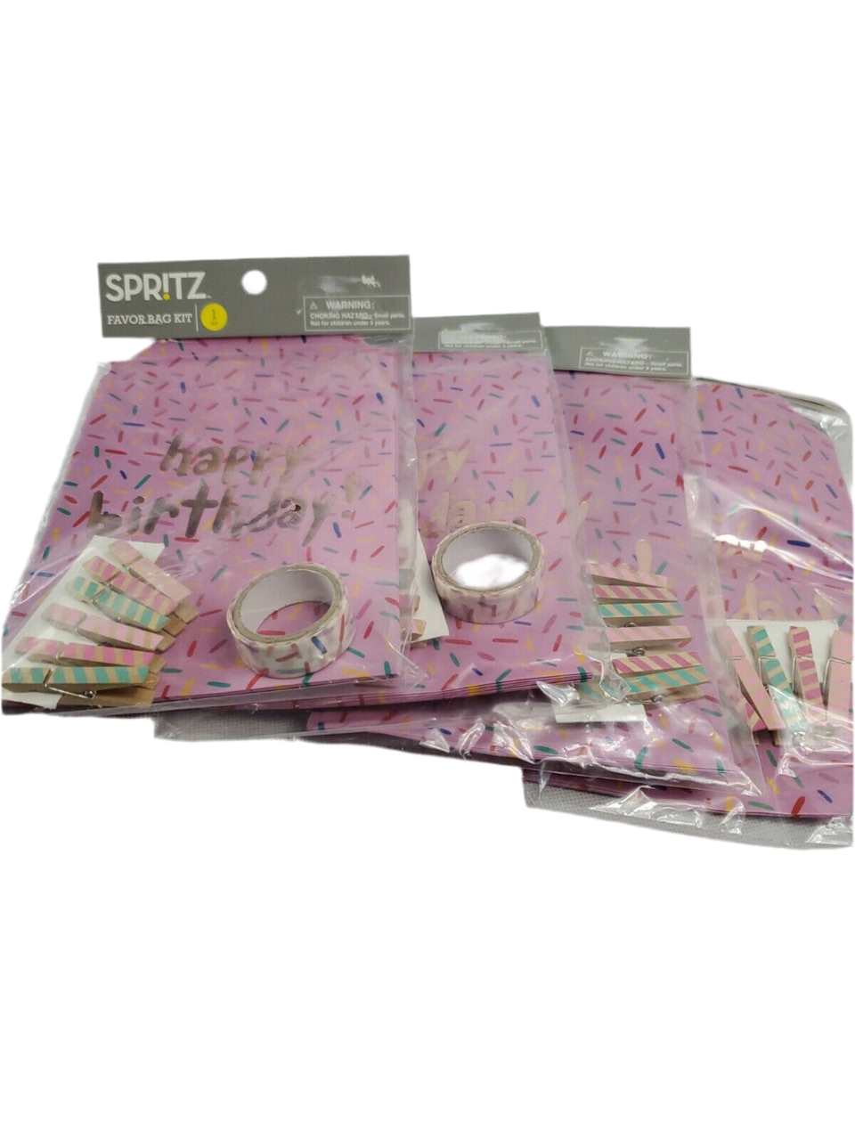 SPRITZ Favor Bag Kits: Red White Bags 6 Stripe Party Wood Clips Tape Lot of 4