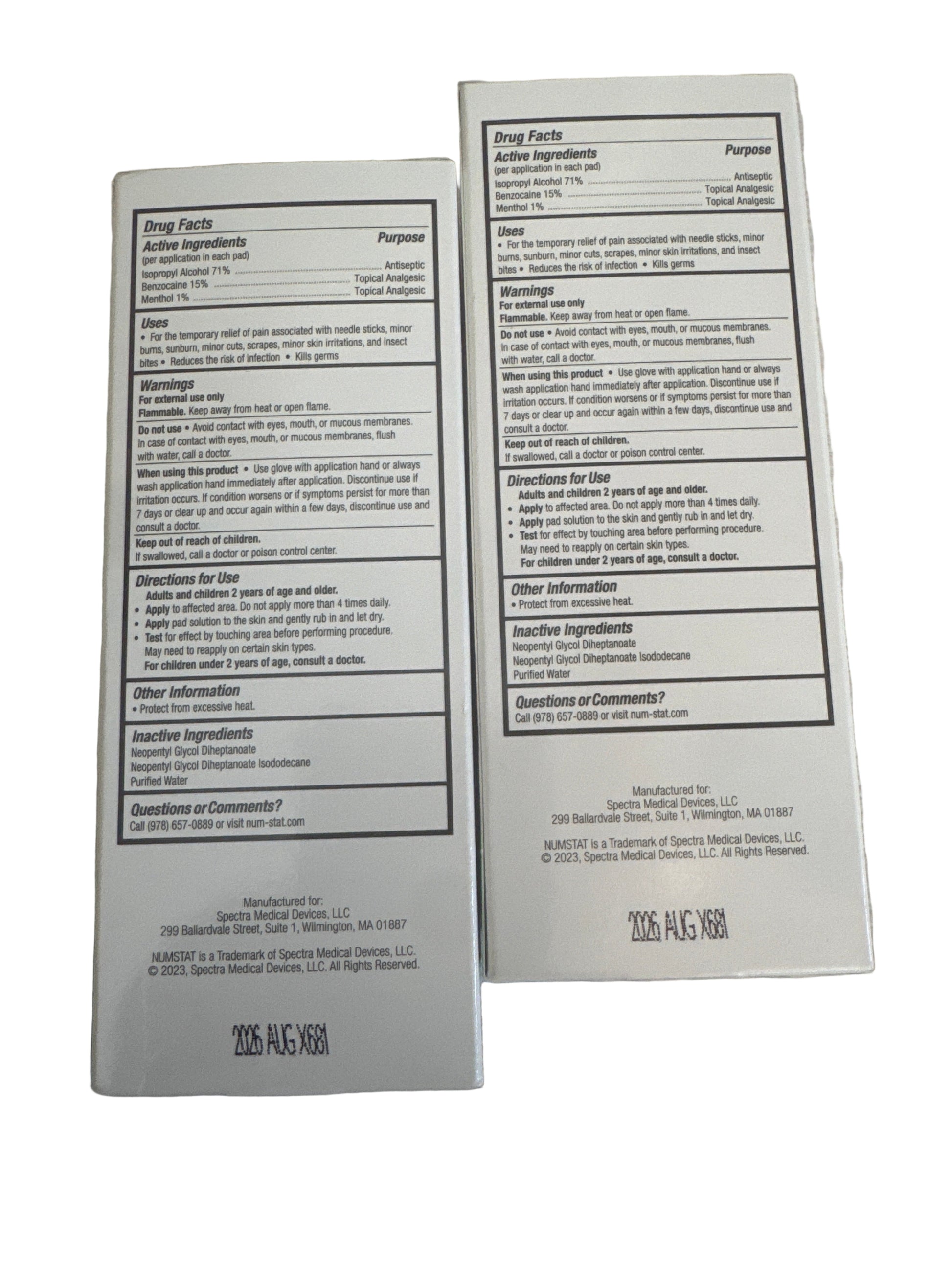 Numstat antiseptic prep pads, 2-box lot, 60 total, individually wrapped