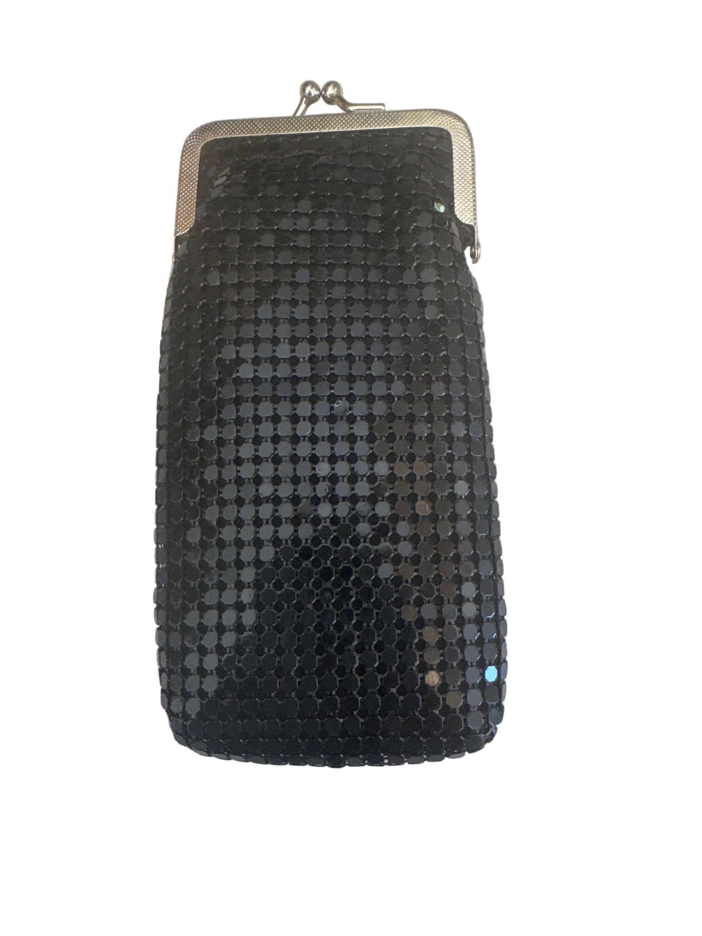 Black sequined cushioned eyewear glasses wallet pouch with kiss-lock closure