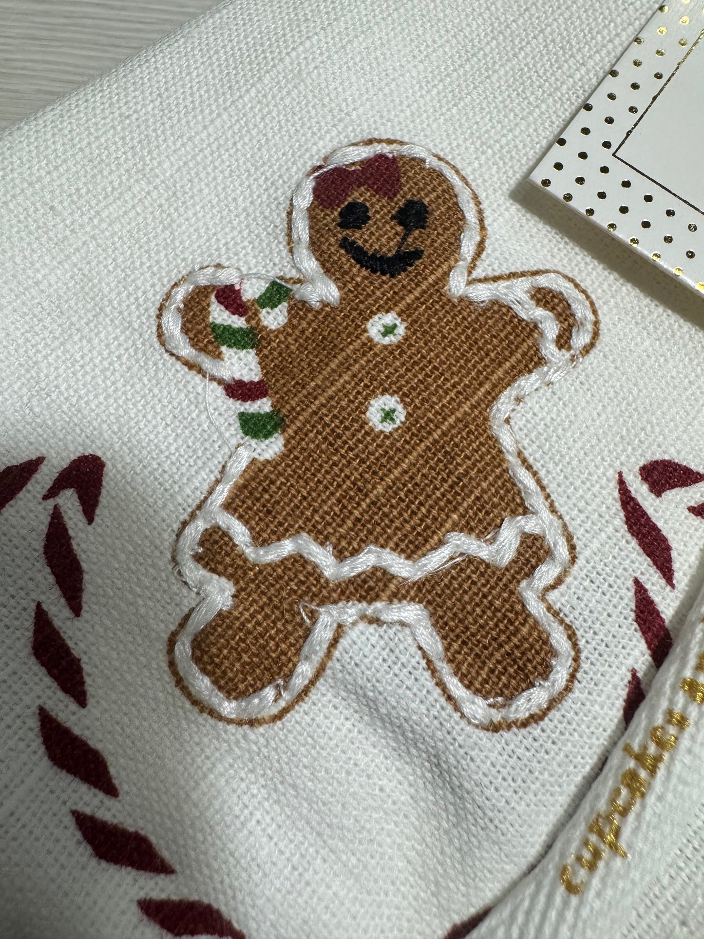Set of 6 embroidered cotton napkins with gingerbread and candy cane Christmas design from Cupcakes and Cashmere