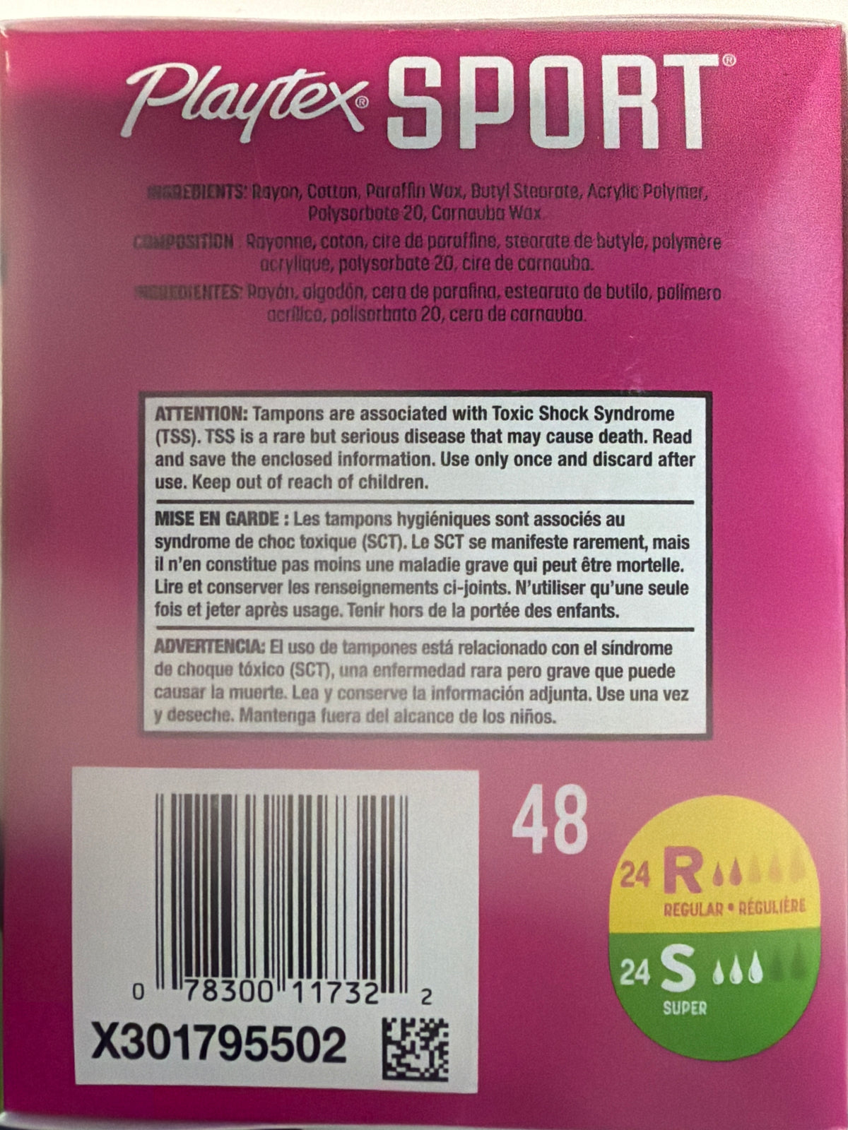 Playtex Sport Fragrance-Free Tampons, Regular & Super Multipack, 48 Count