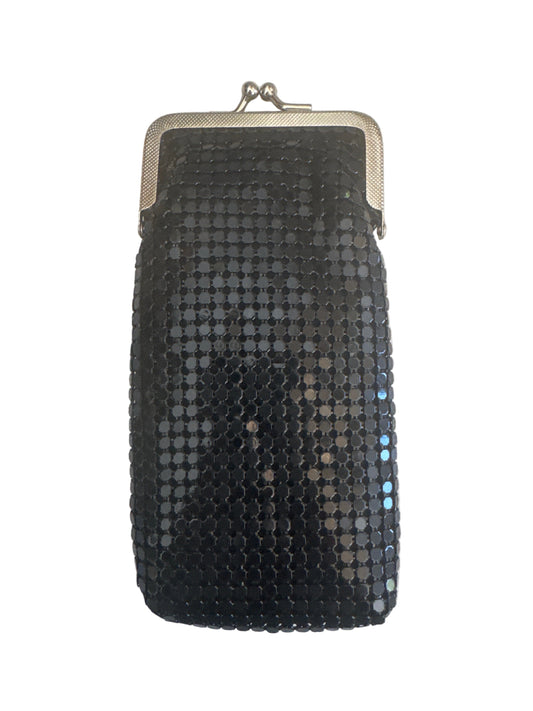 Black sequined cushioned eyewear glasses wallet pouch with kiss-lock closure