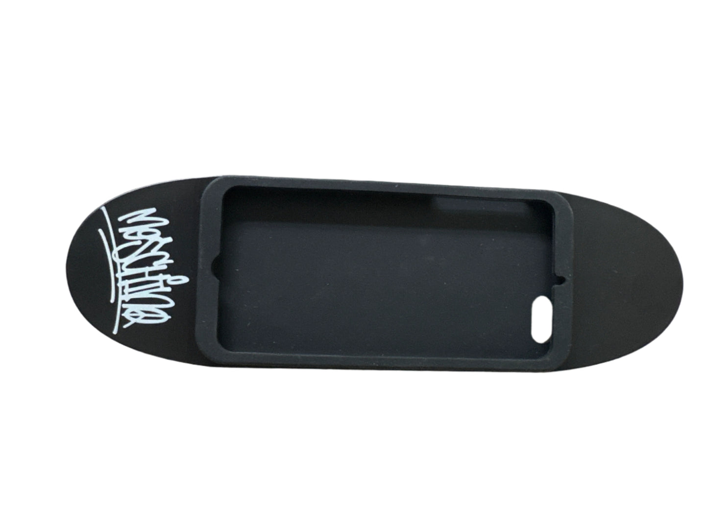 Colorful MOSCHINO printed iPhone 6 case displayed vertically, shaped like a skateboard, boxed