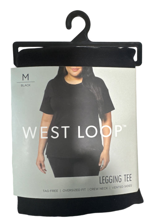 West Loop legging tee in black with oversized fit, crew neckline, and soft tag-free design in retail packaging