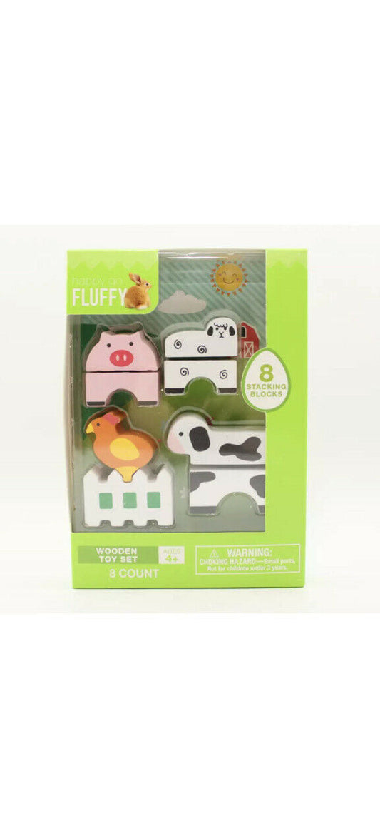 Happy Go Fluffy Wooden Toy Set 8 Blocks