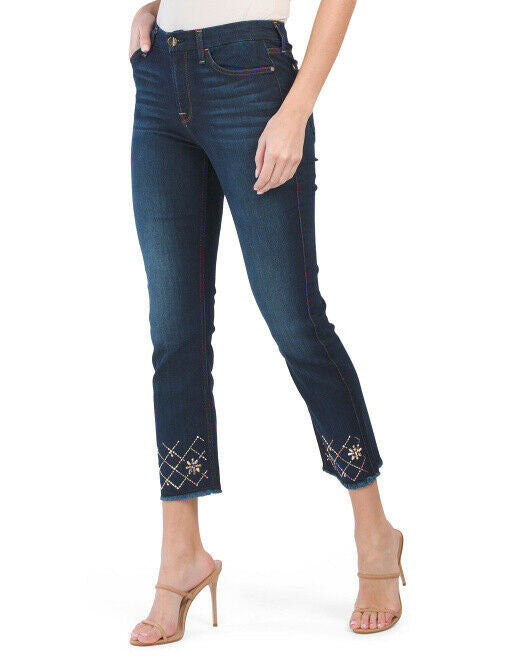 JEN7 BY 7 Straight Cropped Jeans RHINESTONE Size 2