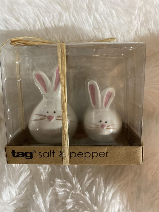 TAG Hip Hopper Bunny Salt & Pepper Shakers  Easter Spring  White Rabbits