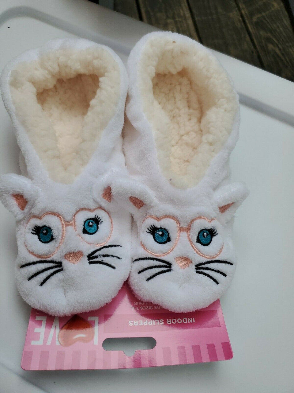 Love In the Air Women Indoor White Plush Kitty Cat Slippers Size 7-8