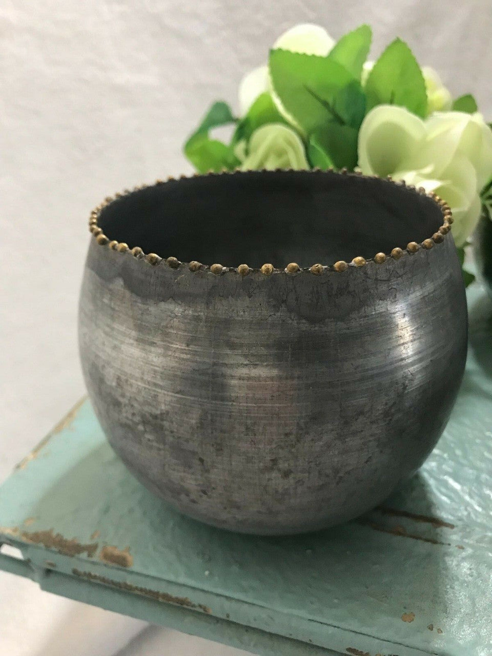 3pcs Round Metal Vases Centerpiece Bohemian Planter Zinc Finish Rustic