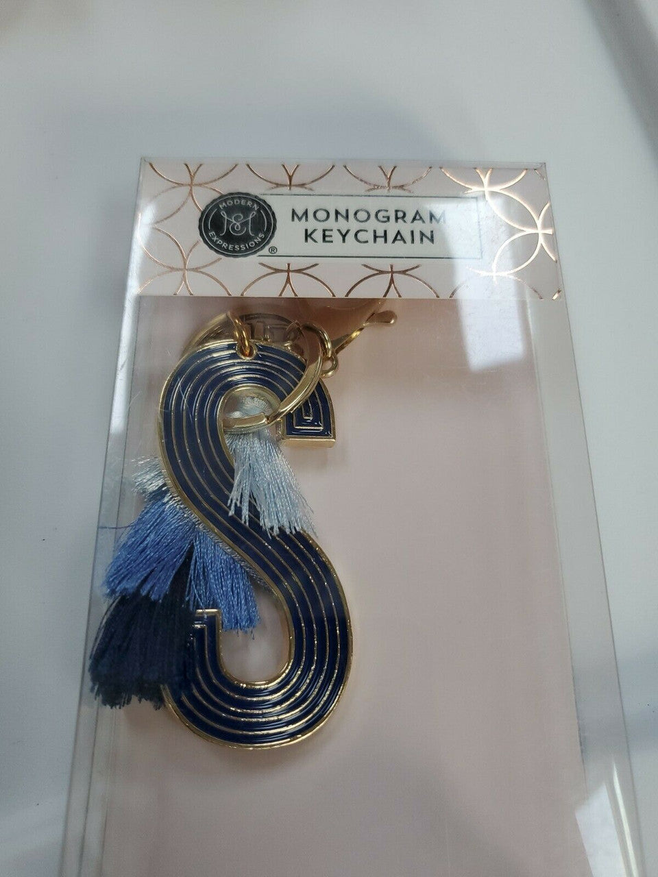 Monogram Keychain Modern Expression Letter S Blue