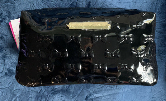Betsey Johnson Cosmetic Make Up Bag with Embossed Bows black 4x4x8