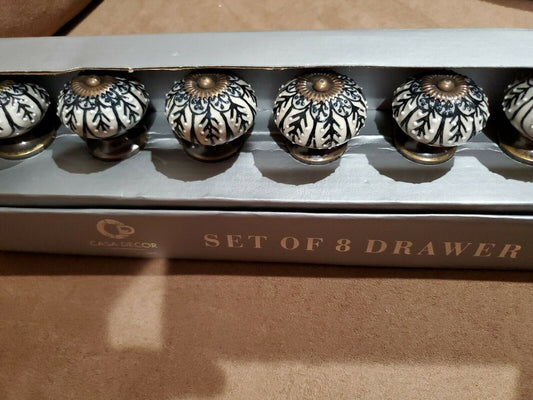 CASA DECOR CERAMIC Drawer Knobs Pulls Home 1 Decor Set of 8 Made in India