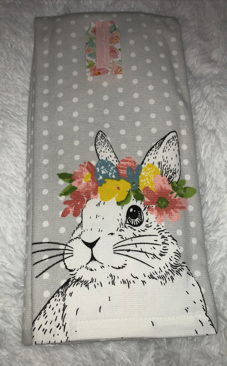 Easter Bunny Kitchen Towels Set of 2 Yellow Check SPRING GATHERINGS-1