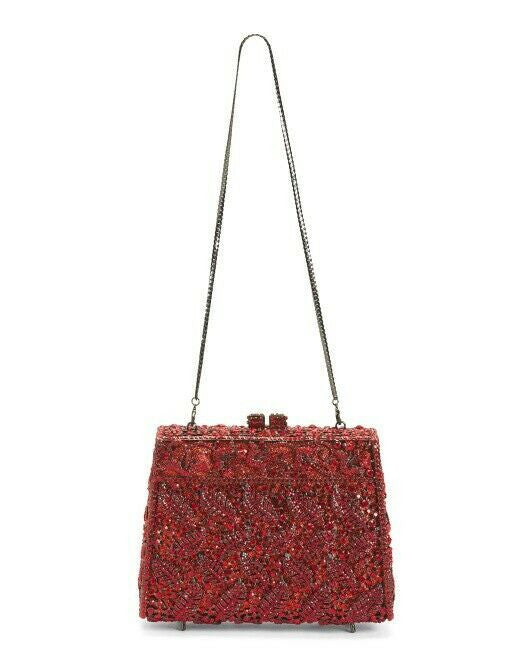 NATASHA LEAF COUTURE CLUTCH GORGEOUS RED RUBY COLORS 6.5" x 5"