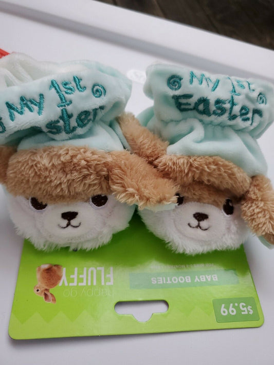 Happy Go Fluffy Baby Booties Bunny My 1st Easter Infant 0-6 Months