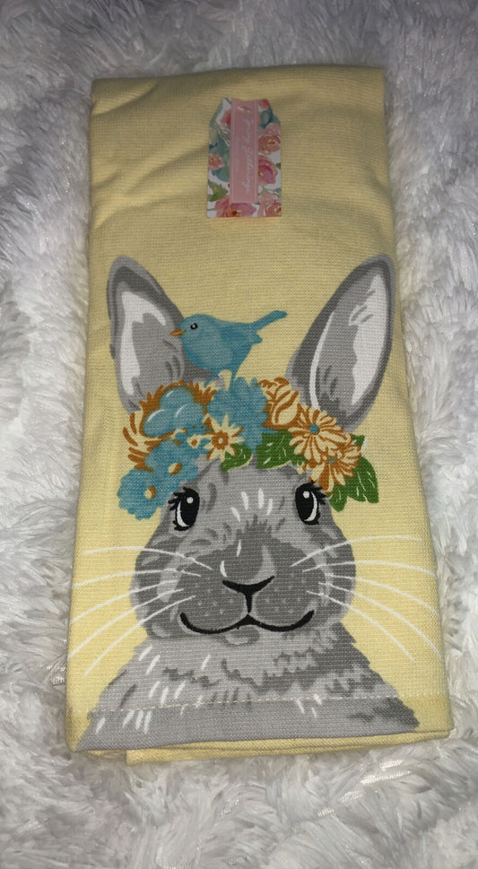 Easter Bunny Kitchen Towels Set of 2 Yellow Check SPRING GATHERINGS