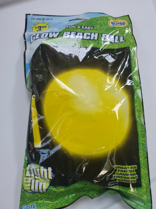 KIDS STUFF 12" Inflatable Beach Ball With 6” Glow Stick YELLOW Summer Lake Water
