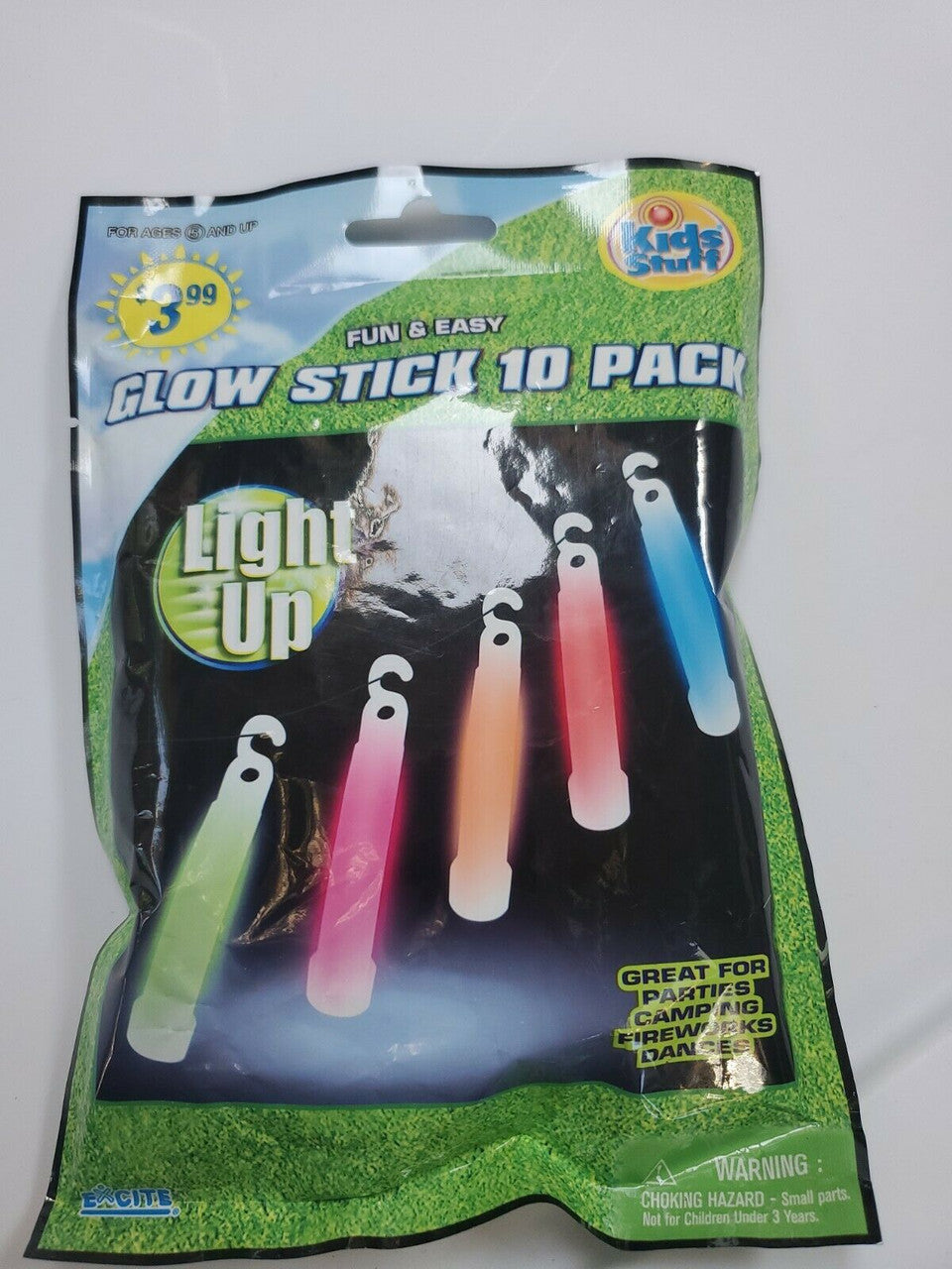 KIDS STUFF GLOW STICKS 10 PACK 4 INCH PARTIES CAMPING FIREWORKS