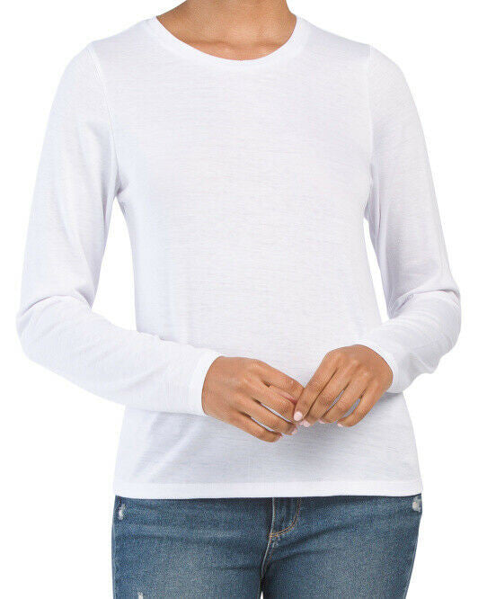 Tresics Women Trendy Basic Junior Long Sleeve Round Neck Slim Fit Top S white