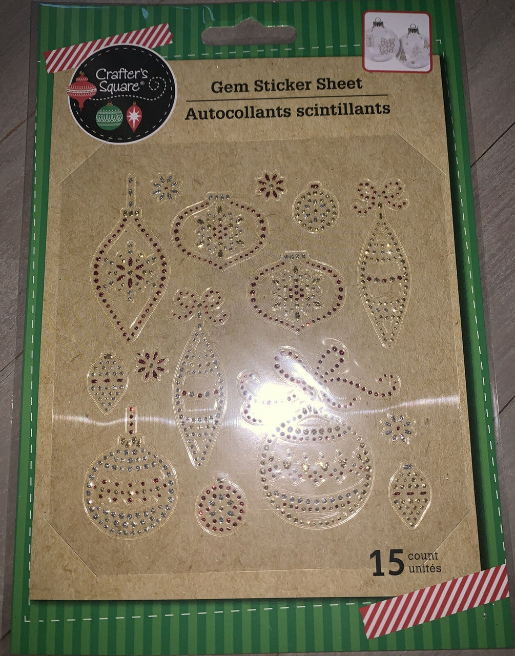 Crafters square gem sticker sheet Christmas 15 PCs