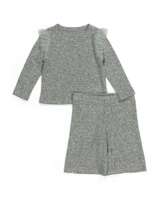 SWEET DREAMS BY YOUNGHEARTS Big Girl Ruffle Hacci Sleep Set Size 10 Grey Gold