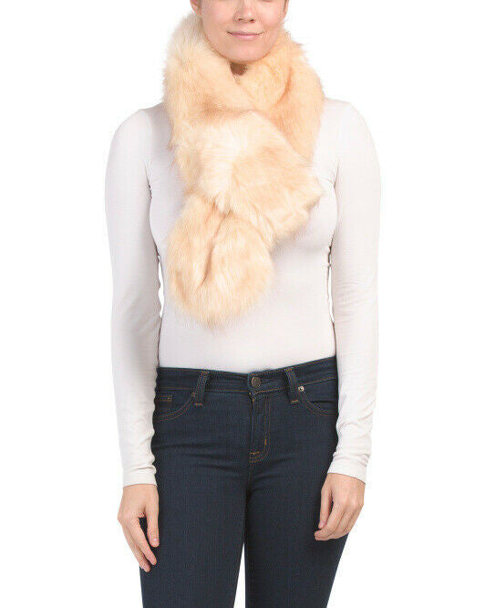 Soft beige faux fur pull through scarf