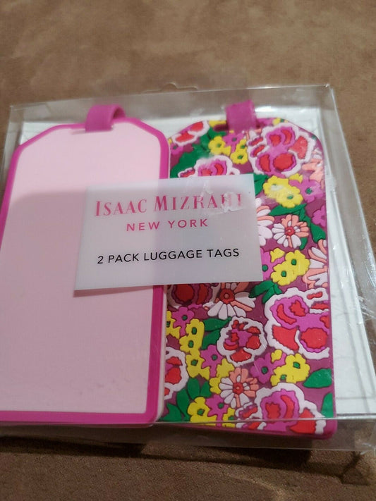 Isaac Mizrahi 2-Pack Luggage Tags Pink & Floral Durable Rubber 4x2.5