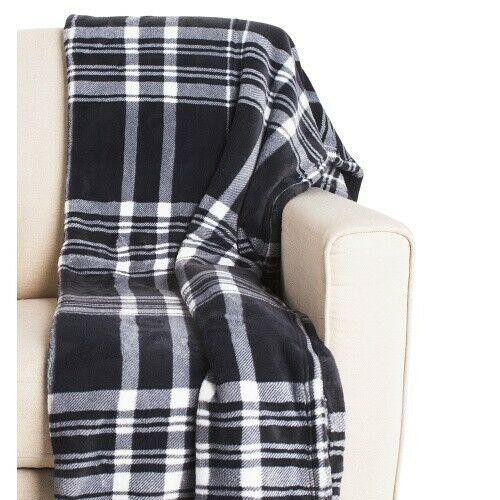 Marlo Lorenz Blanket Plaid THRO Edna Printed Plush Throw White Grey Black 50x70