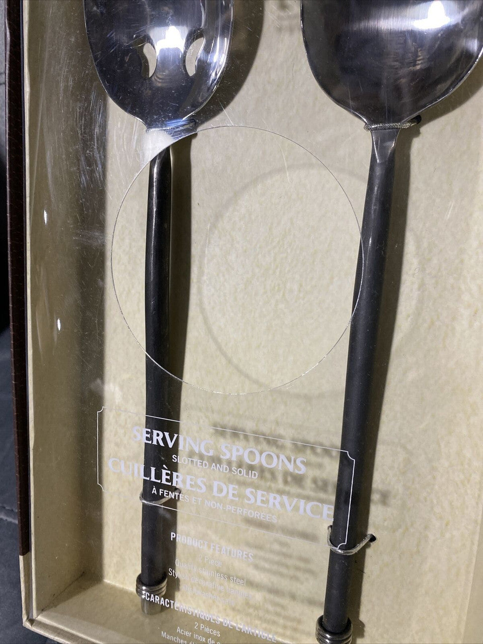 Palm Restaurant Serving spoons 2 Stainless Steel Decor Handles slotted & solid