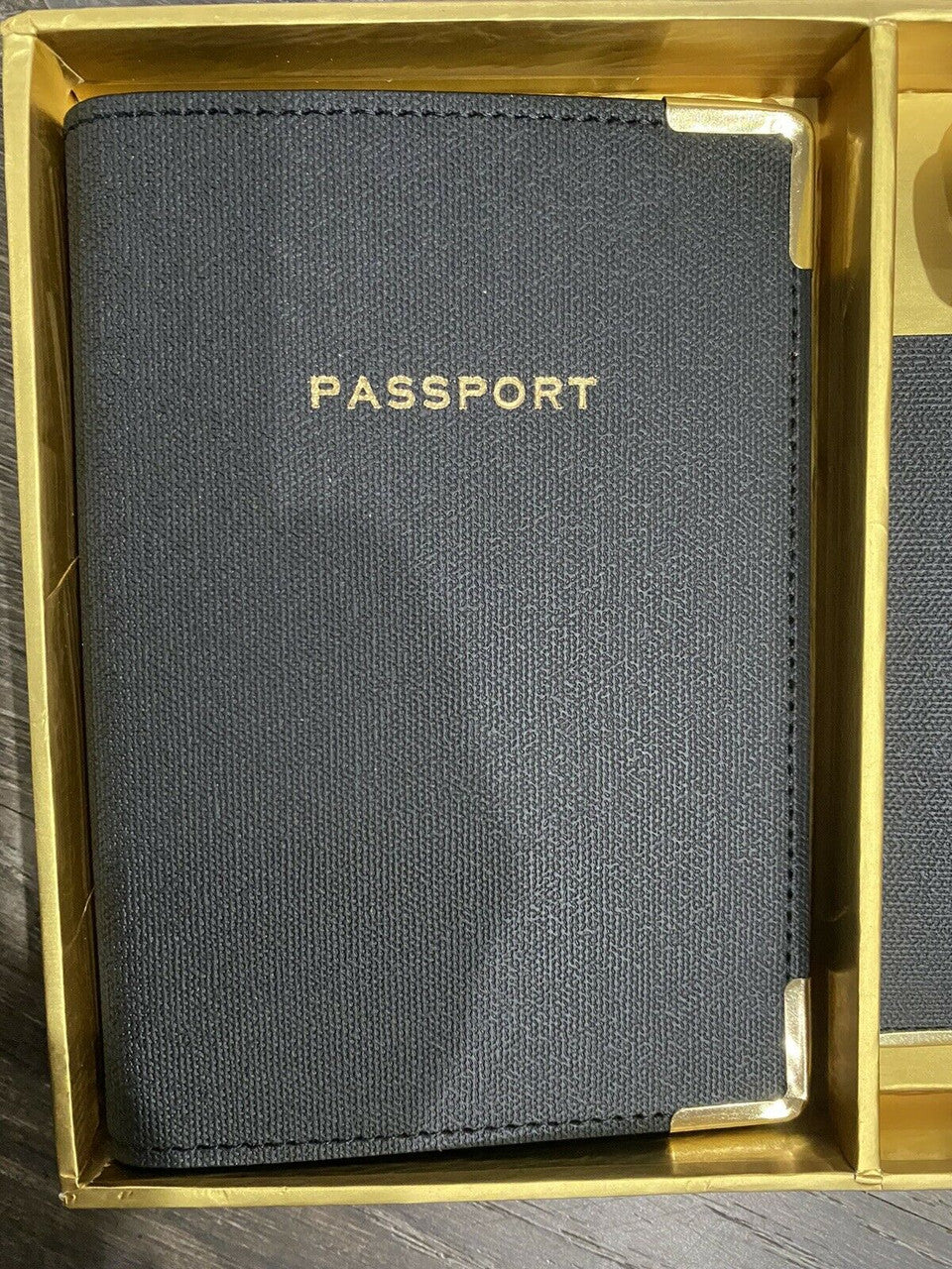 Eccolo Passport Cover Book  & Luggage Tag Set in box BLACK GOLD Great Quality